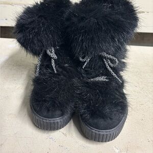 Marc Cain Black Faux Fur Platform Ankle Boots